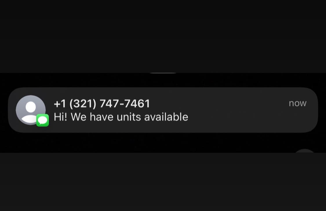 Inbound message from property owner with available units